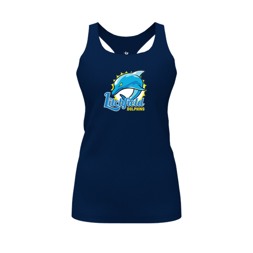 [CUS-DFW-RCBK-PER-NVY-FYS-LOGO1] Racerback Tank Top (Female Youth S, Navy, Logo 1)