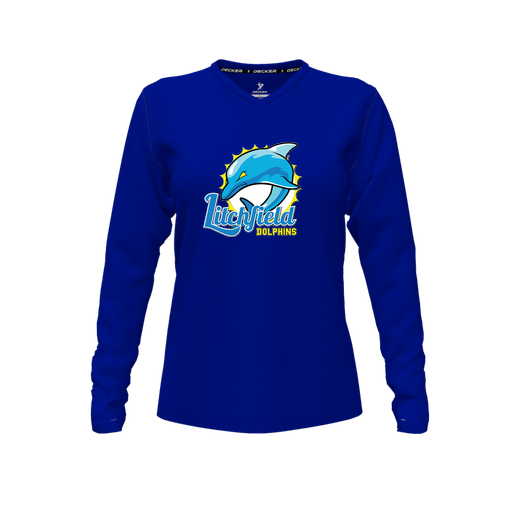 [CUS-DFW-TEES-CMF-VNK-LSL-RYL-FYXS-LOGO1] Comfort T-Shirt (Female Youth XS, Royal, V Neck, Logo 1, Long Sleeve)